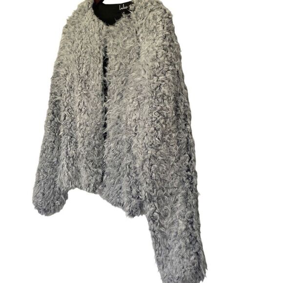 Lulus Womens Grant Grey Faux Fur Colarless Jacket medium - Picture 5 of 14